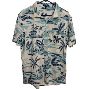 Bad Birdie Casual Button Down Shirt Mens S Hawaiian Vacation Athleisure Blue EUC